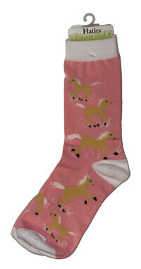 Hatley Womens Sz 9-11 Horse Print Crew Socks Novelty Equestrian Pony Rodeo Derby